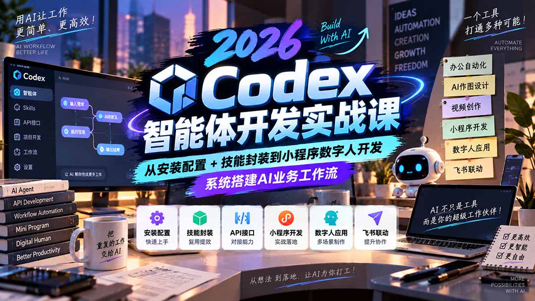 2026Codex智能体开发实战课：从安装配置+技能封装到小程序数字人开发，系统搭建AI业务工作流