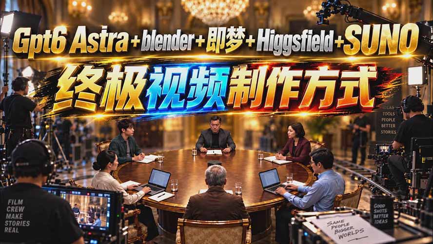 GPT-6 Astra+Blender+即梦+Higgsfield+Suno=终极视频制作方式（无水印）
