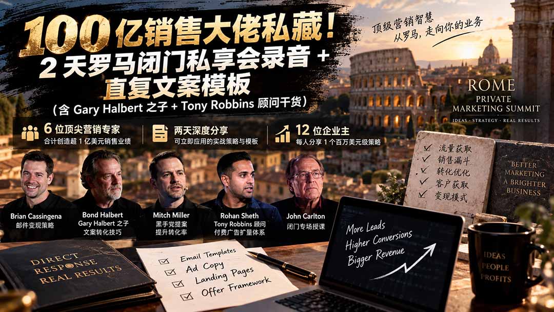 100亿销售大佬私藏-无水印！2天罗马闭门私享会录音+直复文案模板【原创双语字幕】
