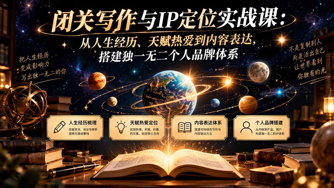 闭关写作与IP定位实战课：从人生经历、天赋热爱到内容表达，搭建独一无二个人品牌体系