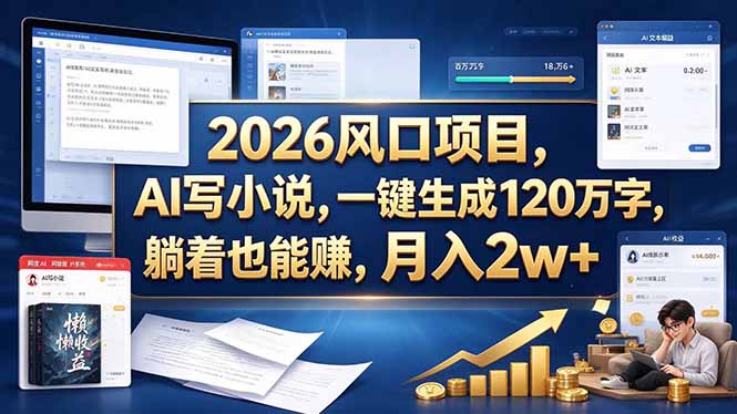 2026 风口项目，AI 写小说，一键生成 120 万字，躺着也能赚，月入 2w +