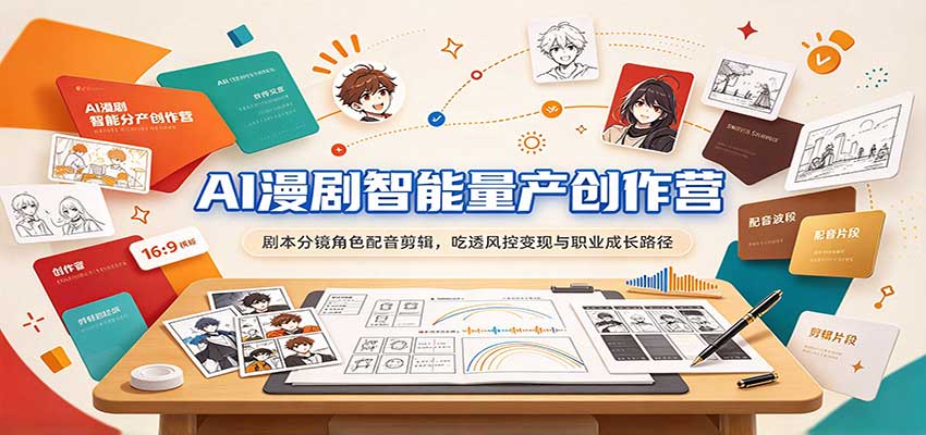 AI漫剧智能量产创作营：剧本分镜角色配音剪辑，吃透风控变现与职业成长路径