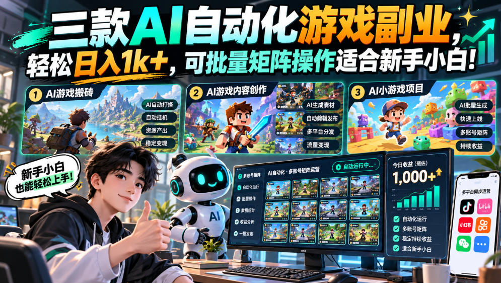 三款长期稳定AI自动化游戏，日入千元，毫无保留的全部教给你！