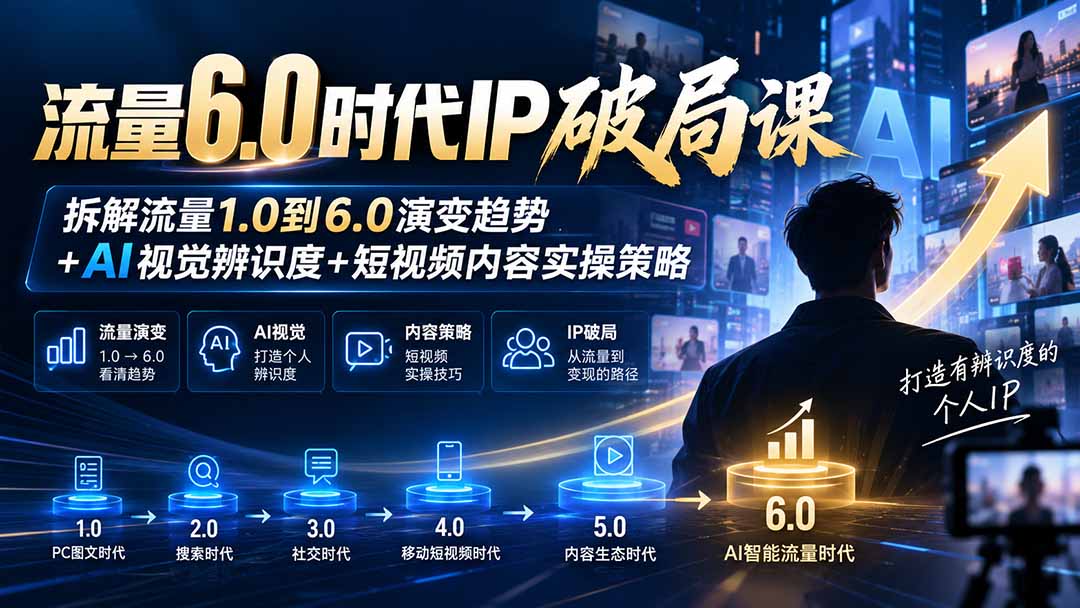 流量6.0时代IP破局课：拆解流量1.0到6.0演变趋势+AI视觉辨识度+短视频内容实操策略