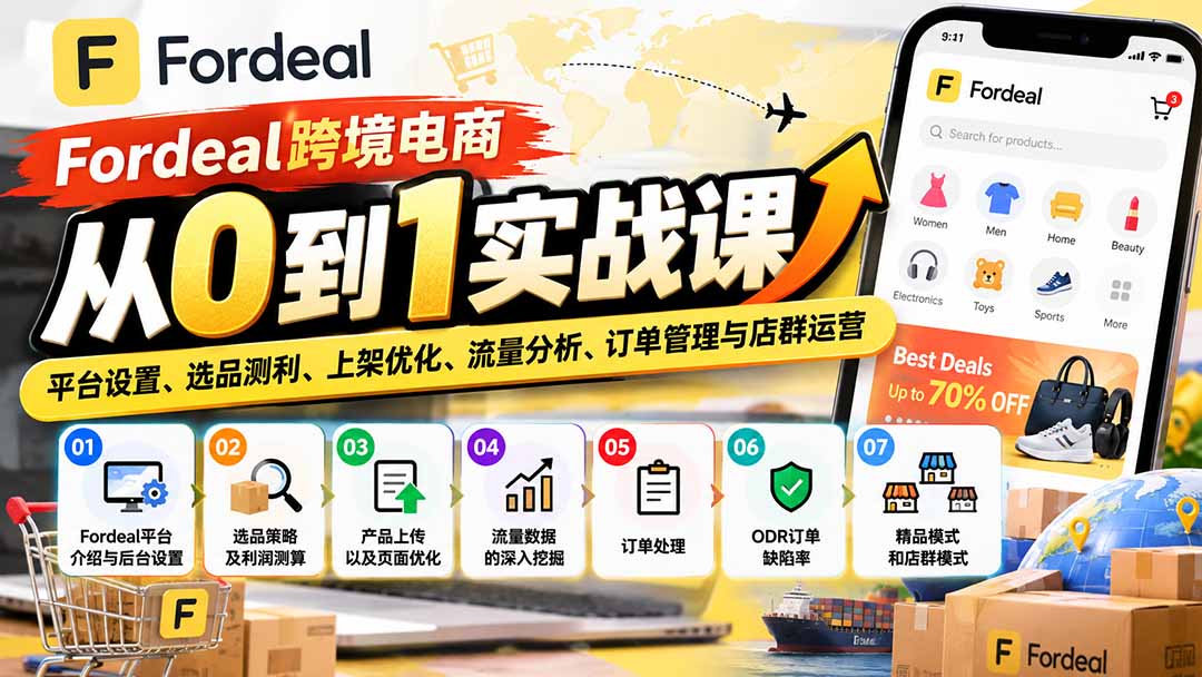 Fordeal跨境电商从0到1实战课：平台设置、选品测利、上架优化、流量分析、订单管理与店群运营