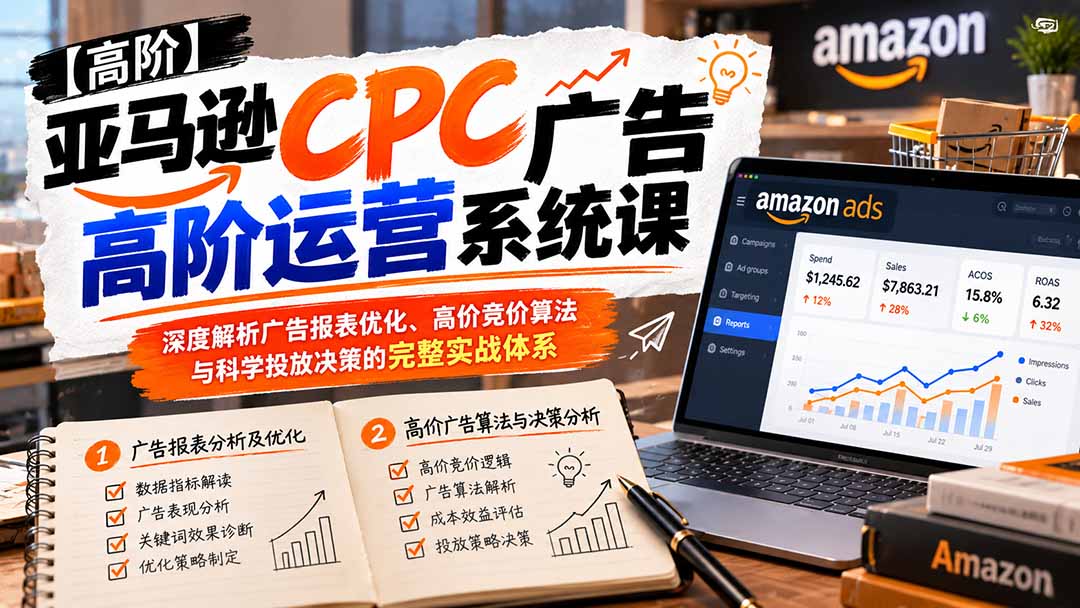 亚马逊CPC广告高阶运营系统课：深度解析广告报表优化、高价竞价算法与科学投放决策的完整实战体系