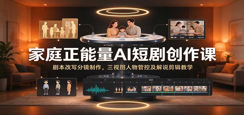 家庭正能量AI短剧创作课：剧本改写分镜制作，三视图人物管控及解说剪辑教学