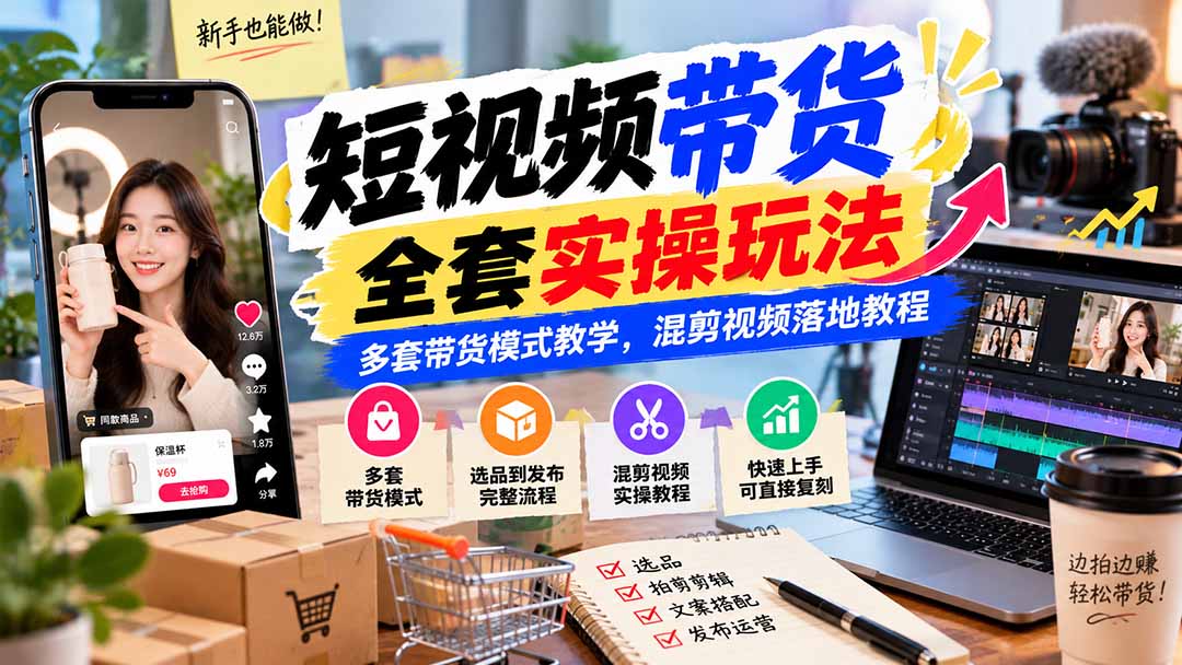 【无水印】短视频带货全套实操玩法，多套带货模式教学，混剪视频落地教程