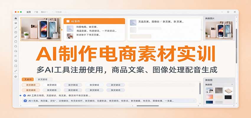 AI制作电商素材实训：多AI工具注册使用，商品文案、图像处理配音生成