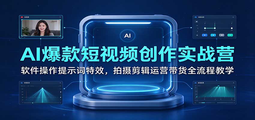 AI爆款短视频创作实战营：软件操作提示词特效，拍摄剪辑运营带货全流程教学