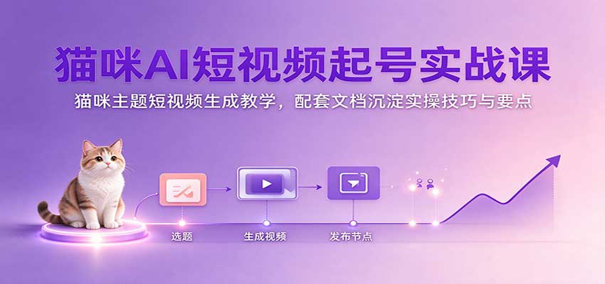 猫咪AI短视频起号实战课：猫咪主题短视频生成教学，配套文档沉淀实操技巧与要点