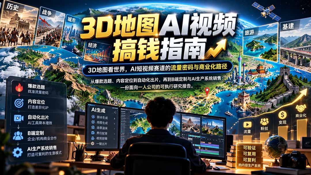 3D地图AI视频搞钱指南，3D地图看世界，AI短视频赛道的流量密码与商业化路径【文档】