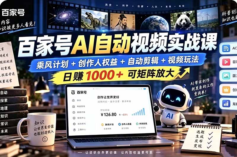 百家号自动矩阵玩法，长期可以做的项目，日入1k+，真正的睡后收入
