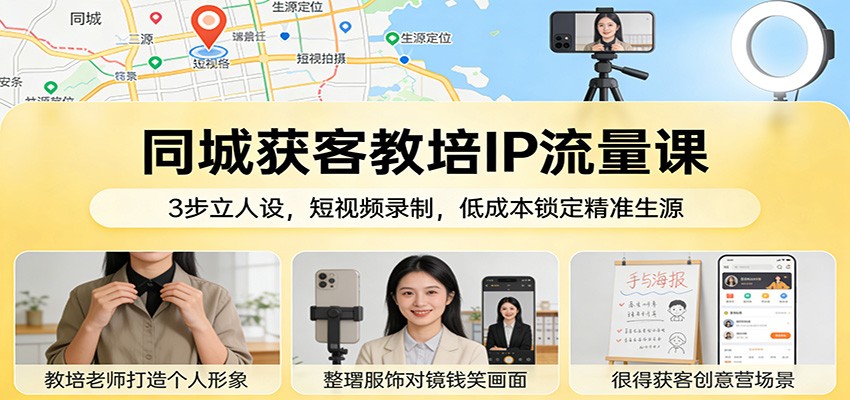 同城获客教培IP流量课:3步立人设,短视频录制,低成本锁定精准生源 同城获客教培IP流量课:3步立人设,短视频录制,低成本锁定精准生源