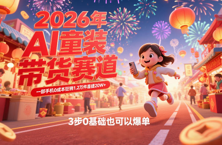 AI童装新春带货赛道,一部手机0成本狂销1.2万件喜提20W+,3步0基础也可以爆单 AI童装新春带货赛道,一部手机0成本狂销1.2万件喜提20W+,3步0基础也可以爆单