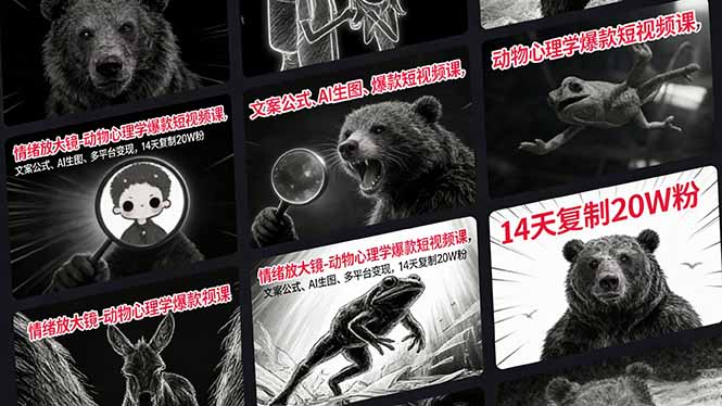 (17376期)情绪放大镜-动物心理学爆款短视频课,文案公式、AI生图、多平台变现,14天复制20W粉 (17376期)情绪放大镜-动物心理学爆款短视频课,文案公式、AI生图、多平台变现,14天复制20W粉