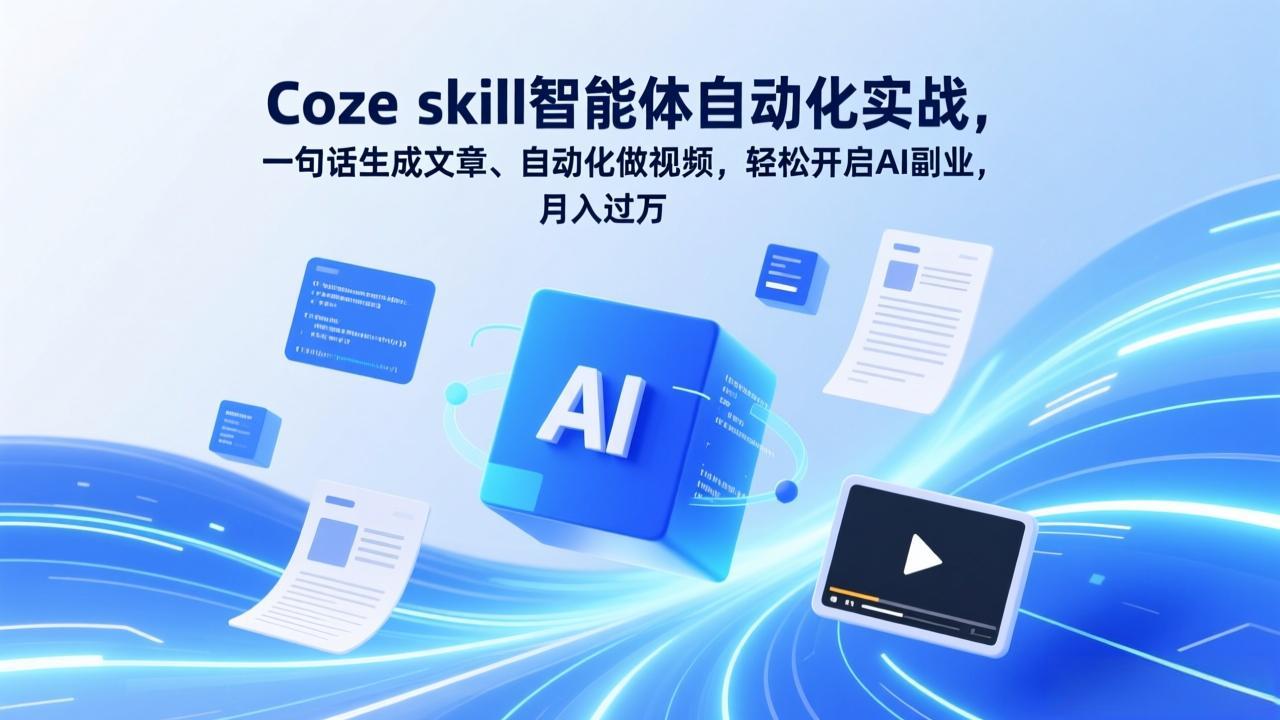 (17399期)Coze skill智能体自动化实战,一句话生成文章、自动化做视频,轻松开启AI副业,月入过万 (17399期)Coze skill智能体自动化实战,一句话生成文章、自动化做视频,轻松开启AI副业,月入过万