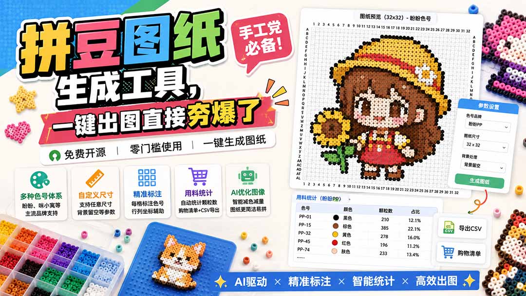 （20084期）拼豆图纸生成工具，手工党必备！一键出图直接夯爆了