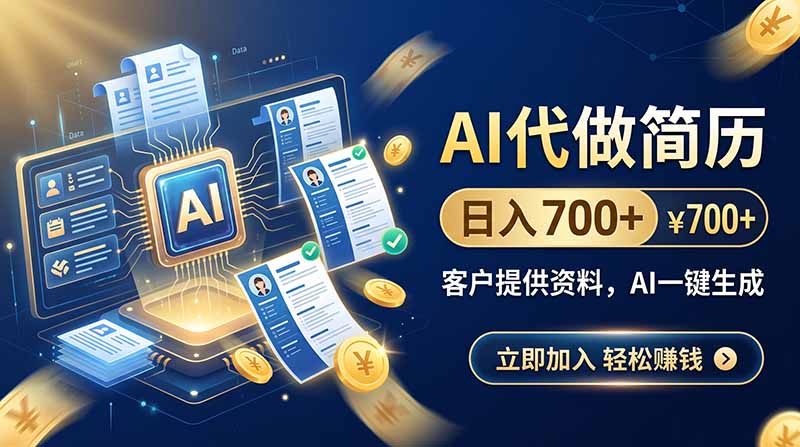 （20189期）AI代做简历，日入700+，客户提供资料，AI一键生成