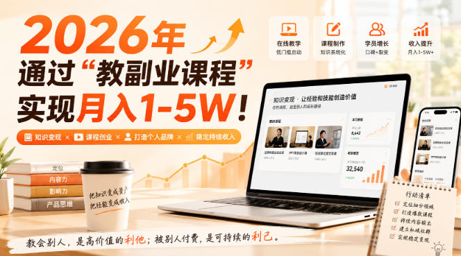 (20252期)2026年通过“教副业课程”实现月入1-5W!毫无保留的全部教给你 (20252期)2026年通过“教副业课程”实现月入1-5W!毫无保留的全部教给你