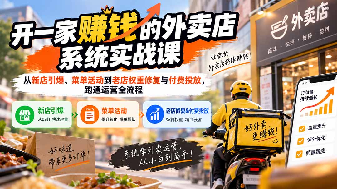 (20258期)开一家赚钱的外卖店系统实战课:从新店引爆、菜单活动到老店权重修复与付费投放,跑通运营全流程 (20258期)开一家赚钱的外卖店系统实战课:从新店引爆、菜单活动到老店权重修复与付费投放,跑通运营全流程