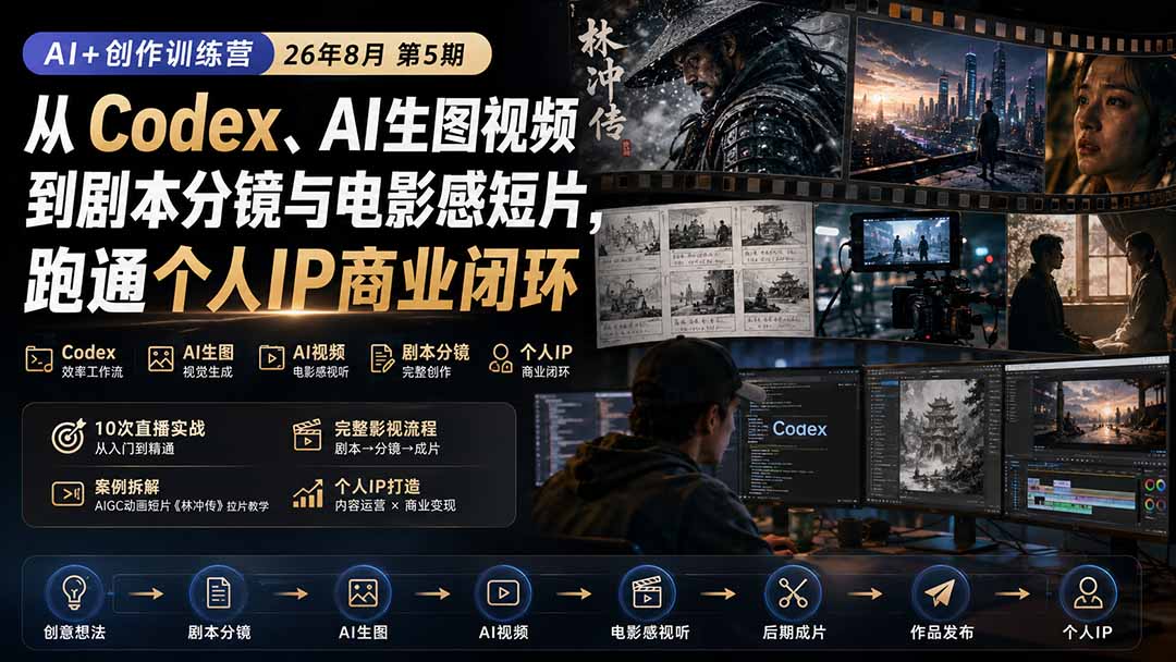 (20259期)AI+创作训练营26年第5期-更新:从Codex、AI生图视频到剧本分镜与电影感短片,跑通个人IP商业闭环 (20259期)AI+创作训练营26年第5期-更新:从Codex、AI生图视频到剧本分镜与电影感短片,跑通个人IP商业闭环