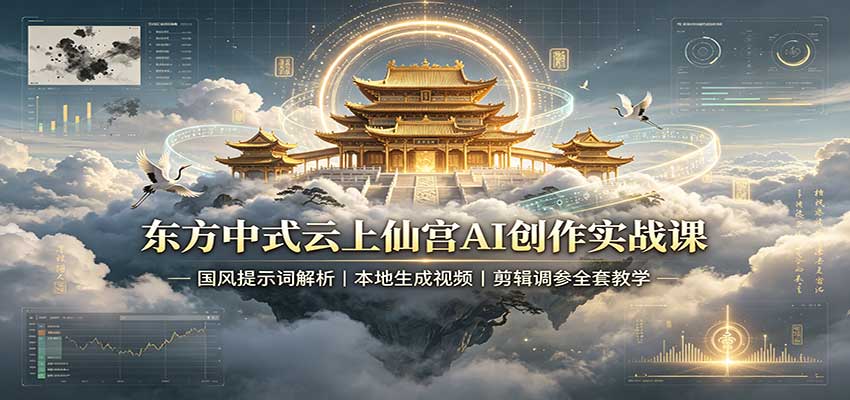 东方中式云上仙宫AI创作实战课:国风提示词解析,本地生成视频,剪辑调参全套教学 东方中式云上仙宫AI创作实战课:国风提示词解析,本地生成视频,剪辑调参全套教学