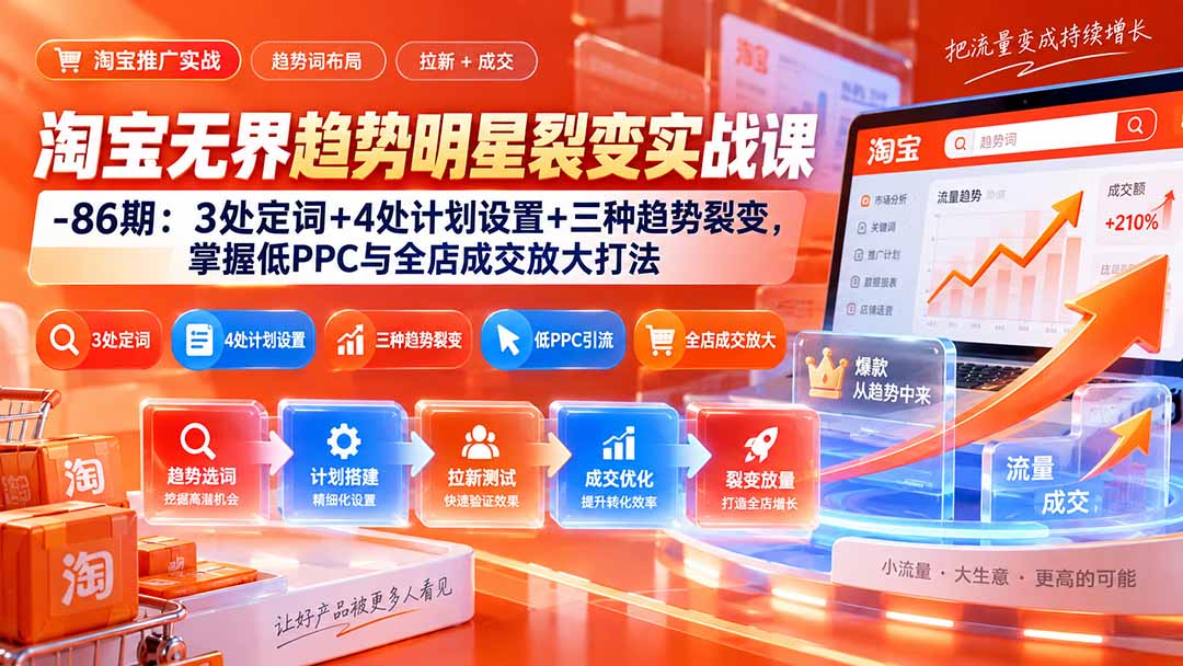 (20320期)淘宝无界趋势明星裂变实战课-86期:3处定词+4处计划设置+三种趋势裂变,掌握低PPC与全店成交放大打法 (20320期)淘宝无界趋势明星裂变实战课-86期:3处定词+4处计划设置+三种趋势裂变,掌握低PPC与全店成交放大打法