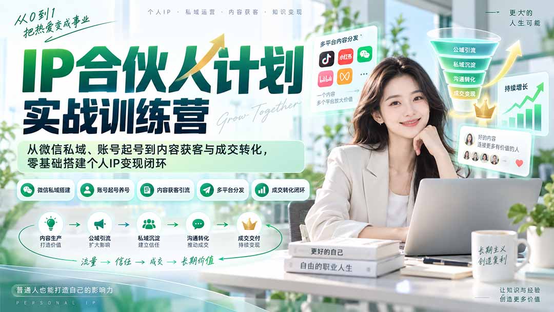 (20321期)IP合伙人计划实战训练营-更新:从微信私域、账号起号到内容获客与成交转化,零基础搭建个人IP变现闭环 (20321期)IP合伙人计划实战训练营-更新:从微信私域、账号起号到内容获客与成交转化,零基础搭建个人IP变现闭环