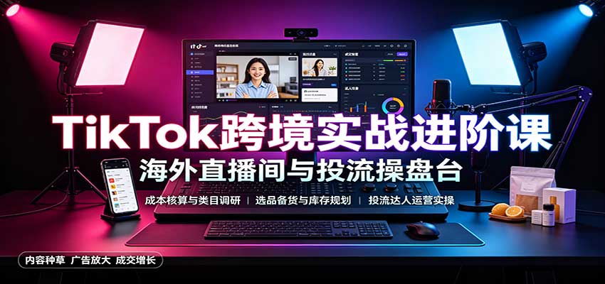 TikTok跨境实战进阶课：成本核算类目调研，选品备货，投流达人运营