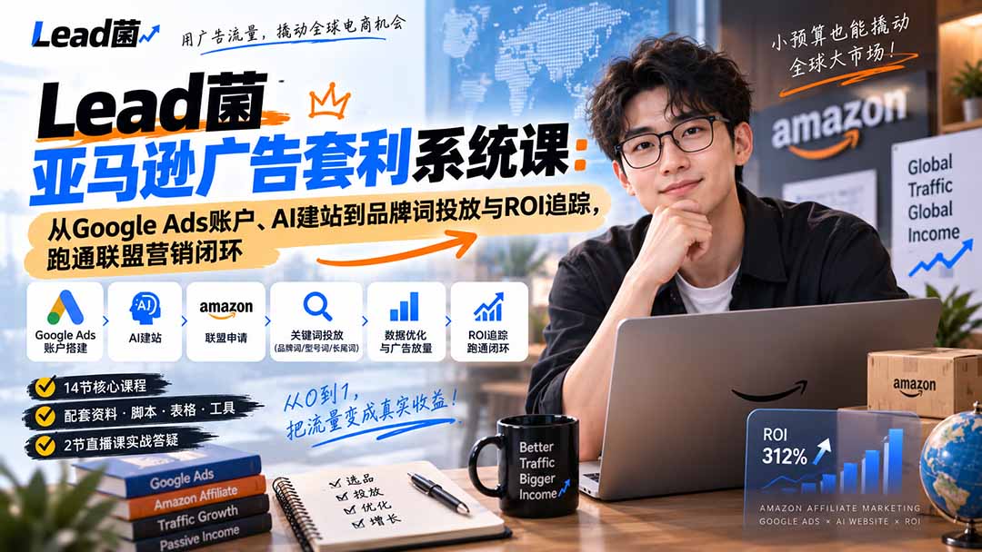 （20396期）Lead菌亚马逊广告套利系统课：从Google Ads账户、AI建站到品牌词投放与ROI追踪，跑通联盟营销闭环