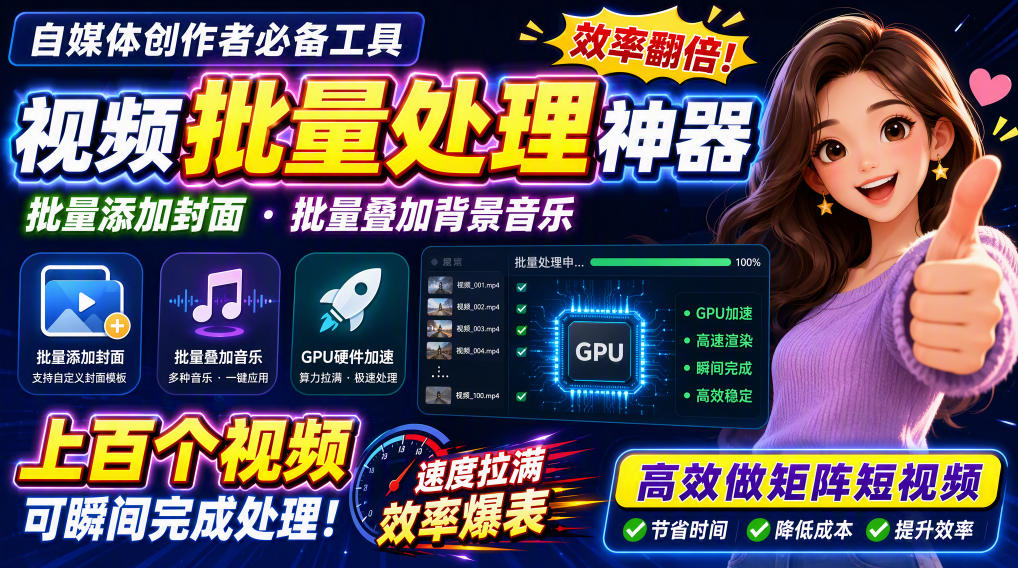 （20399期）视频批量加封面，把封面添加到视频第一帧，不用剪辑软件批量添加