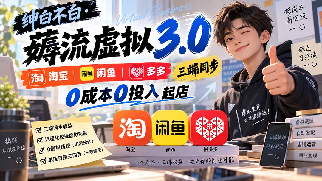 （20400期）绅白不白·薅流虚拟3.0丨淘宝闲鱼多多三端同步丨0成本0投入起店（更新）