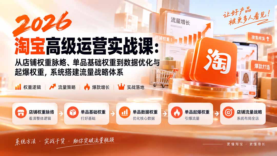 （20409期）2026淘宝高级运营实战课：从店铺权重脉络、单品基础权重到数据优化与起爆权重，系统搭建流量战略体系