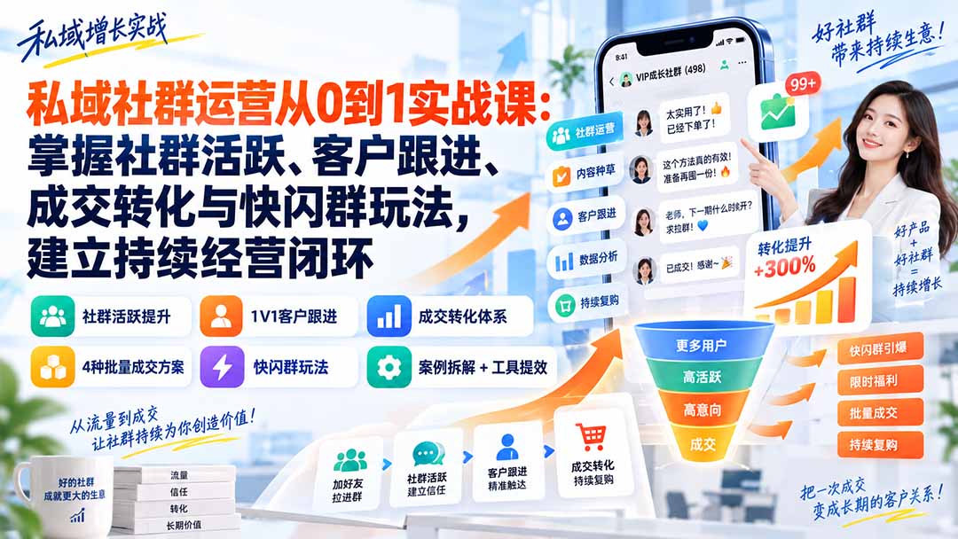 (20428期)私域社群运营从0到1实战课:掌握社群活跃、客户跟进、成交转化与快闪群玩法,建立持续经营闭环 (20428期)私域社群运营从0到1实战课:掌握社群活跃、客户跟进、成交转化与快闪群玩法,建立持续经营闭环