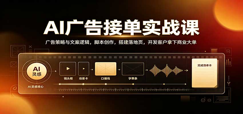 AI广告接单实战课:广告策略与文案逻辑,脚本创作,搭建落地页,开发客户拿下商业大单 AI广告接单实战课:广告策略与文案逻辑,脚本创作,搭建落地页,开发客户拿下商业大单