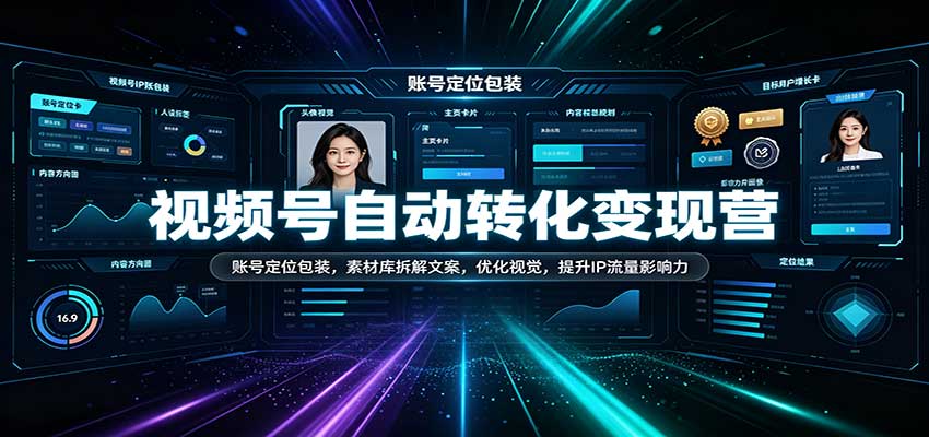 视频号自动转化变现营:账号定位包装,素材库拆解文案,优化视觉,提升IP流量影响力 视频号自动转化变现营:账号定位包装,素材库拆解文案,优化视觉,提升IP流量影响力