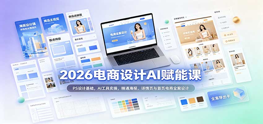 2026电商设计AI赋能课:PS设计基础,AI工具实操,精通海报、详情页与首页电商全案设计 2026电商设计AI赋能课:PS设计基础,AI工具实操,精通海报、详情页与首页电商全案设计