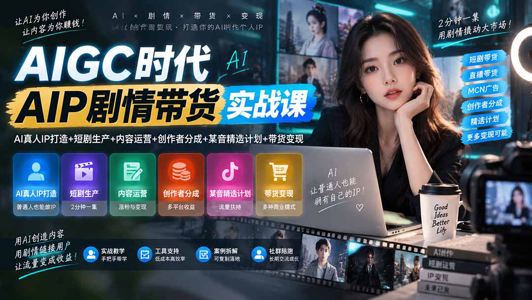 (20567期)AIGC时代AI剧情带货实战课|AI真人IP打造+短剧生产+内容运营+创作者分成、某音精选计划+带货变现 (20567期)AIGC时代AI剧情带货实战课|AI真人IP打造+短剧生产+内容运营+创作者分成、某音精选计划+带货变现