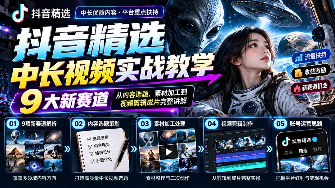 (20775期)抖音精选中长视频实战教学:拆解9项细分赛道,从内容选题、素材加工到视频剪辑成片完整讲解 (20775期)抖音精选中长视频实战教学:拆解9项细分赛道,从内容选题、素材加工到视频剪辑成片完整讲解