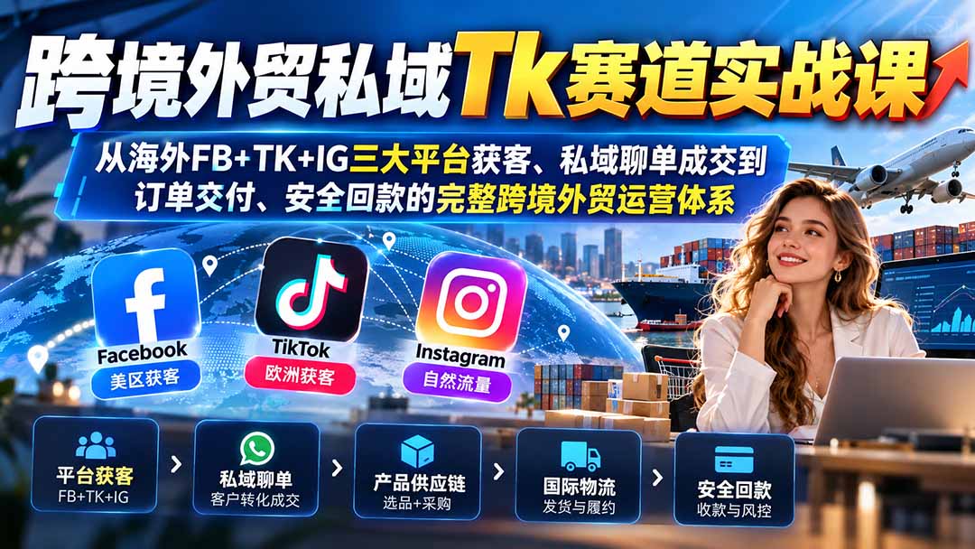 (20894期)跨境外贸私域Tk赛道实战课:从海外FB+TK+IG三大平台获客、私域聊单成交到订单交付、安全回款的完整跨境外贸运营体系 (20894期)跨境外贸私域Tk赛道实战课:从海外FB+TK+IG三大平台获客、私域聊单成交到订单交付、安全回款的完整跨境外贸运营体系