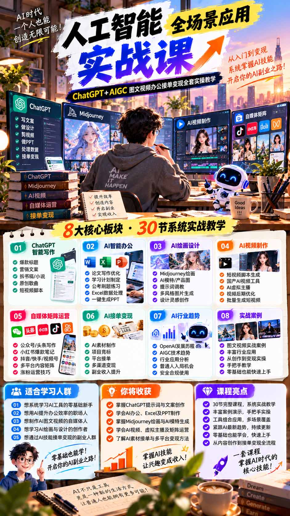 (21029期)一个人掌握AI写作设计剪辑全套技能:从ChatGPT办公、AI绘画到虚拟主播、自媒体运营及接单变现 (21029期)一个人掌握AI写作设计剪辑全套技能:从ChatGPT办公、AI绘画到虚拟主播、自媒体运营及接单变现