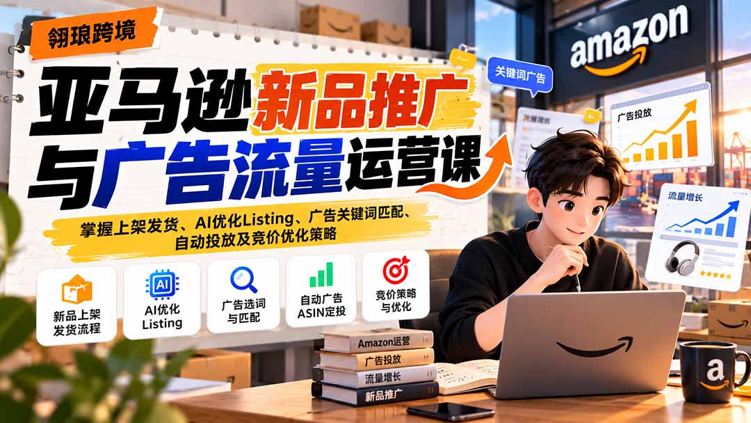 （21036期）亚马逊新品推广与广告流量运营课：掌握上架发货、AI优化Listing、广告关键词匹配、自动投放及竞价优化策略