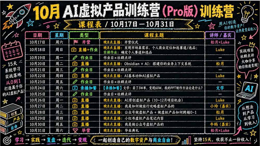 (21054期)2026AI虚拟产品10月训练营(Pro版):15天学会选品定位、AI制作数字资料、小红书引流与公众号变现,打造一人公司 (21054期)2026AI虚拟产品10月训练营(Pro版):15天学会选品定位、AI制作数字资料、小红书引流与公众号变现,打造一人公司