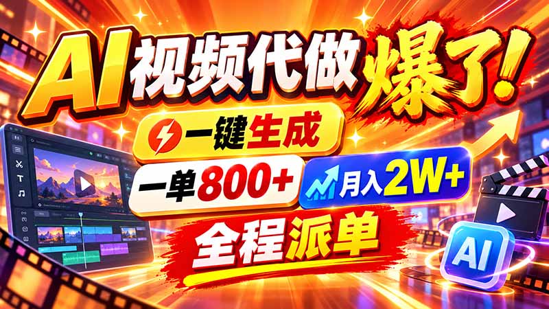 （21114期）2026年底新赛道，AI视频代做一单800+，小白可做，告别打工