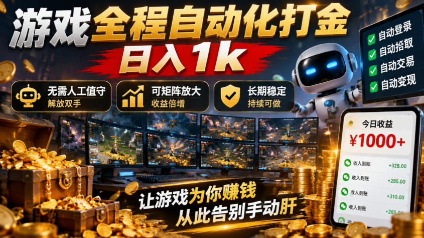 (21119期)游戏全程自动化打金,日入1k,无需人工值守,解放双手,可矩阵放大,长期稳定! (21119期)游戏全程自动化打金,日入1k,无需人工值守,解放双手,可矩阵放大,长期稳定!