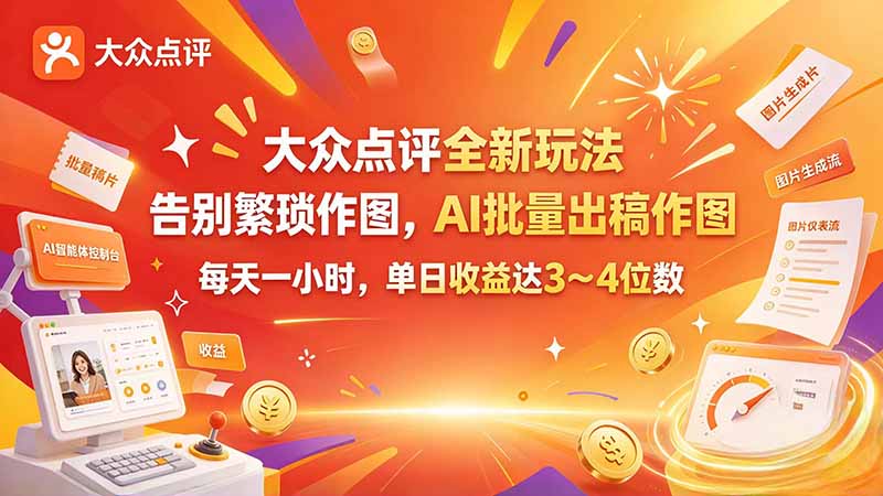 (21125期)大众点评全新玩法,不用繁琐作图,AI 批量出稿作图,每天一小时,单日收益达 3~4 位数 (21125期)大众点评全新玩法,不用繁琐作图,AI 批量出稿作图,每天一小时,单日收益达 3~4 位数